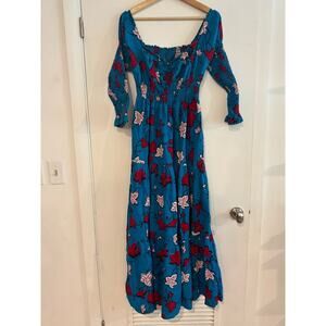 Dress Brand unknown Block print cotton bold ruched bodice sleeve milkmaid S-L